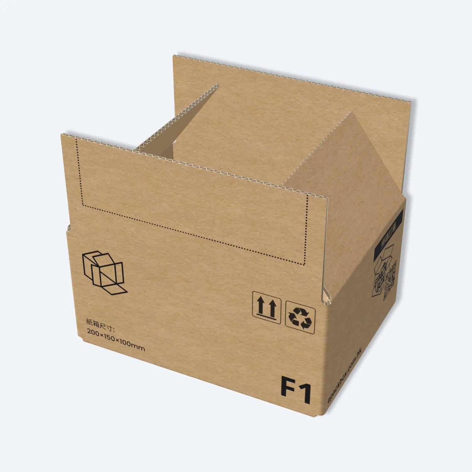 EPACKBOX 順豐F1紙箱 (20x15x10cm) - 頂部打開狀態,展示易於組裝結構