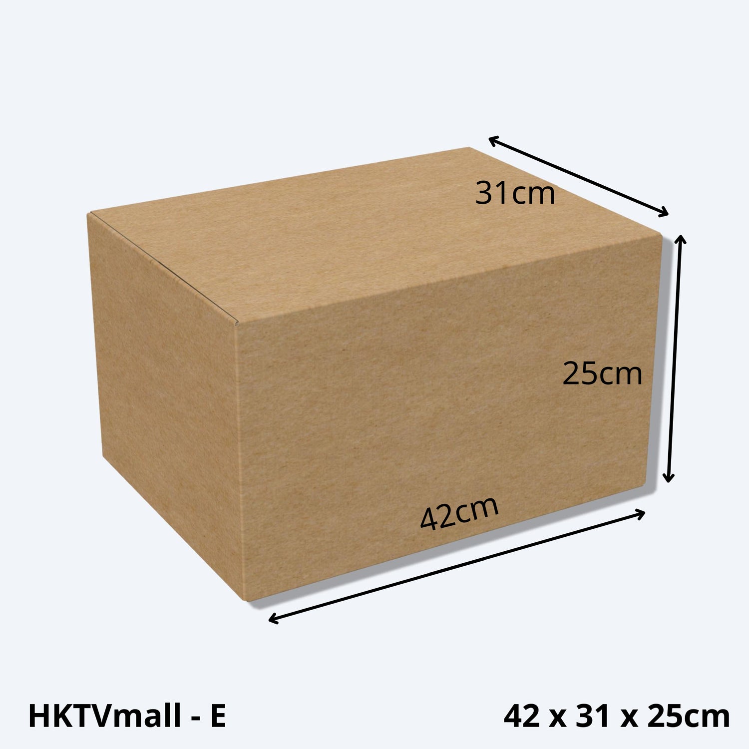 堅固的HKTVMALL尺寸E的紙箱尺寸圖，這款大型紙皮箱專為HKTV物流部設計，適用於HKTVmall商戶發貨時使用。