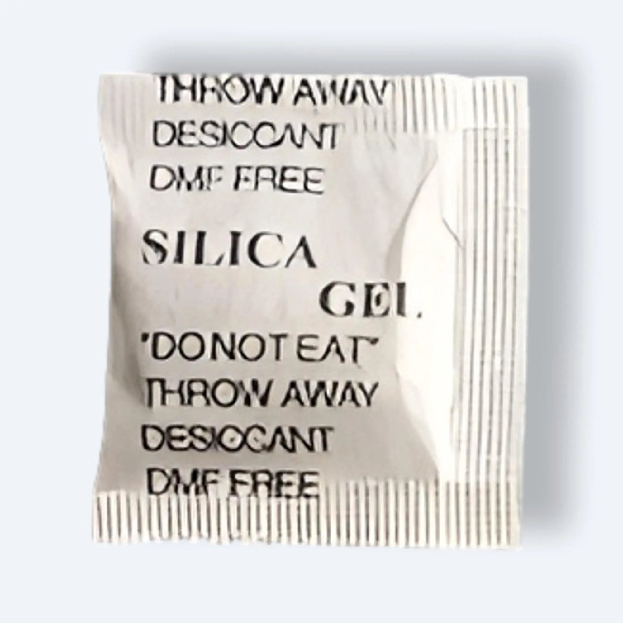 Close‑up of EPACKBOX 1‑gram silica‑gel desiccant packet for protecting electronics, shoes or small parcels from moisture.