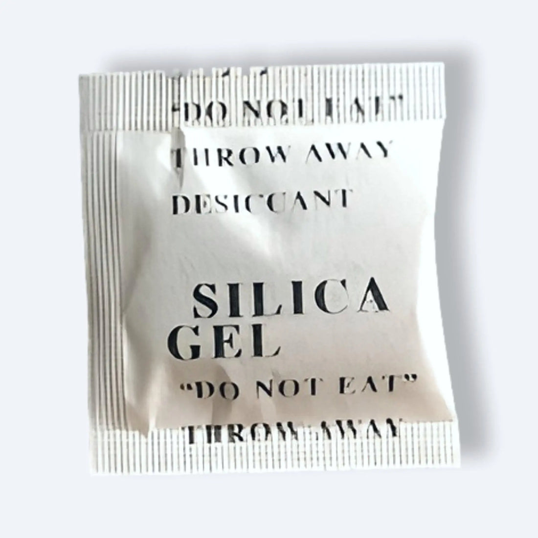 Front view of EPACKBOX 5‑gram DMF‑free silica‑gel desiccant sachet labelled “DO NOT EAT • THROW AWAY”.