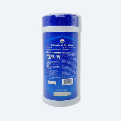 威露士濕紙巾包裝背面，列明用途、使用方法與保存方式。Back of Walch antibacterial wet wipes showing directions and product description.